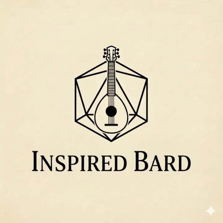 Inspired Bard logo, featuring a lute inside a twenty-sided die